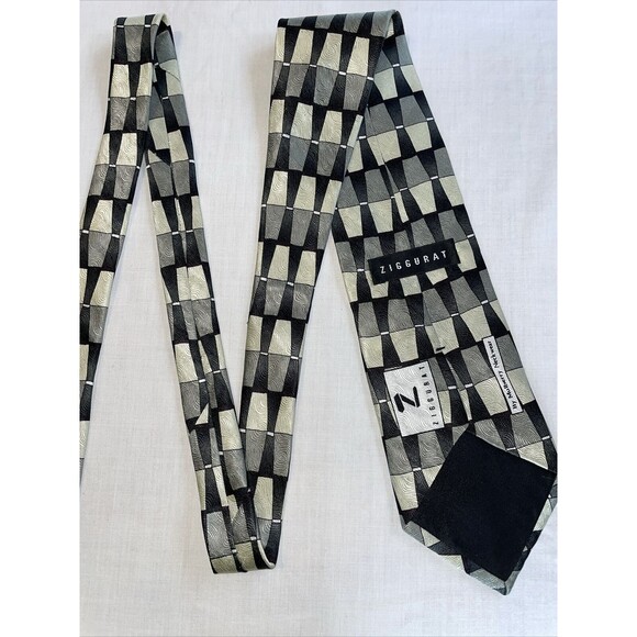 Ziggurat Dress Tie Mens Size 57" Multicolor Geometric 100% Silk Designer USA - Picture 9 of 12